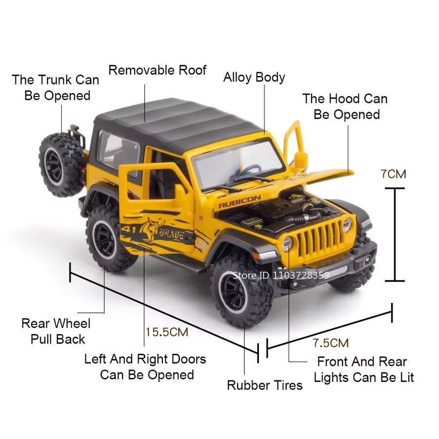 MAKEDA Wrangler Rubicon 1941 Modellauto, 1:32, Geländewagen, Metall, mit Licht und Sound - Bild 2