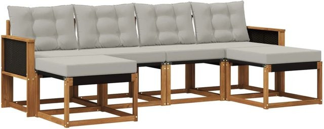 vidaXL Outdoor-Sofagarnitur aus Akazienholz mit Textilene und 6 Kissen, Natur und Hellgrau - Bild 1