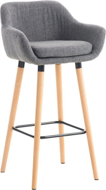 DELUKE Barhocker VILO mit Lehne in Hellgrau aus Stoff und Buchenholz, H: 99 cm, B: 55 cm, T: 46 cm - Bild 1