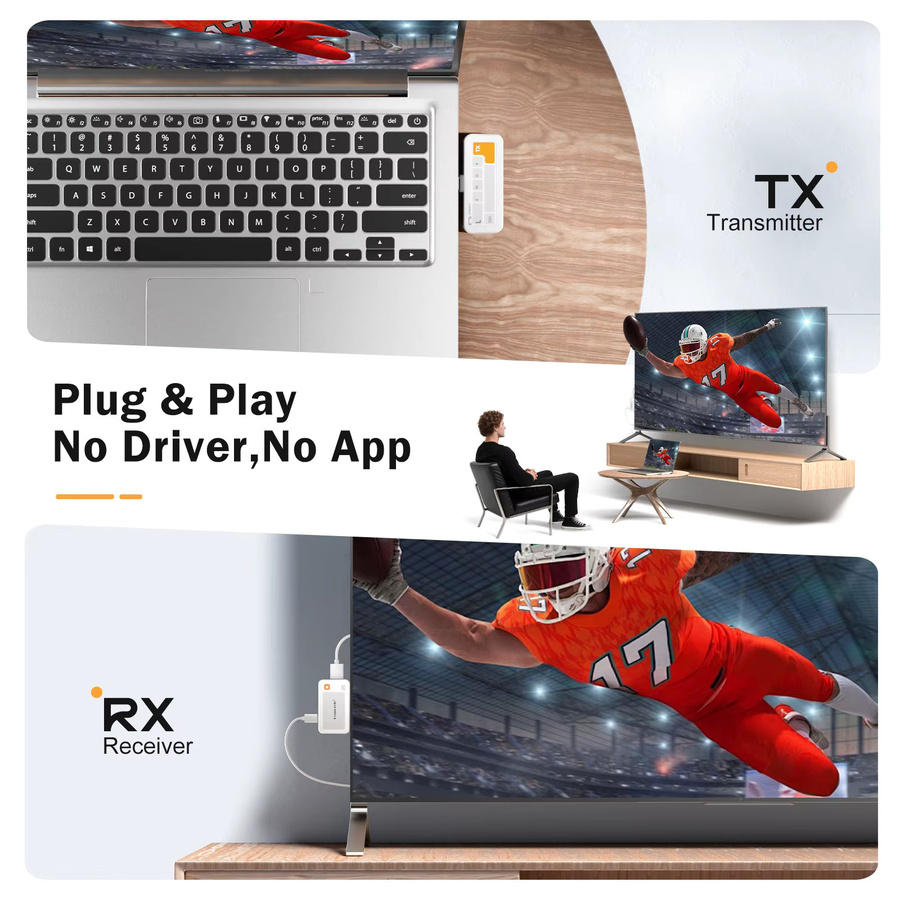 Lemorele Typ-C zu HDMI Wireless Sender und Empfänger Set, 1080P Video Transceiver Wireless Extender Kit in Weiß, Reichweite 50m - Bild 5