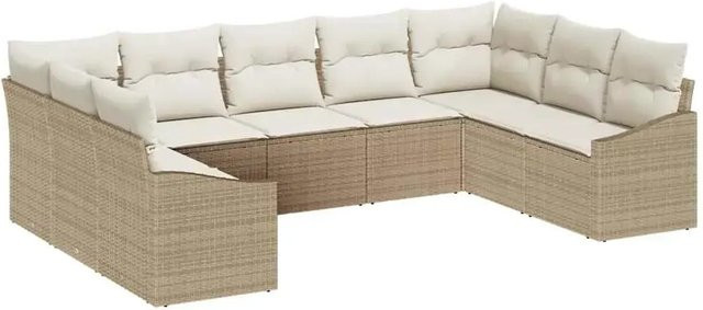 vidaXL Garten-Sofa-Set 9-teilig aus Polyrattan in Beige mit Polsterung und Armlehnen - Bild 1