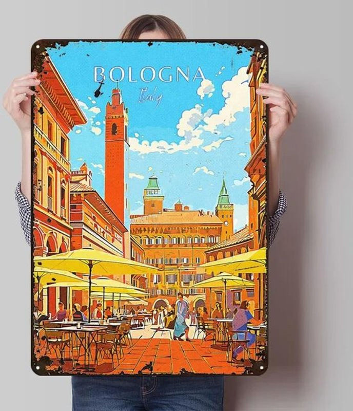 ZX ART Metallschild Bologna Italien Landschaftsposter Vintage Wandkunst Mehrfarbig B: 30 cm, H: 20 cm - Bild 1