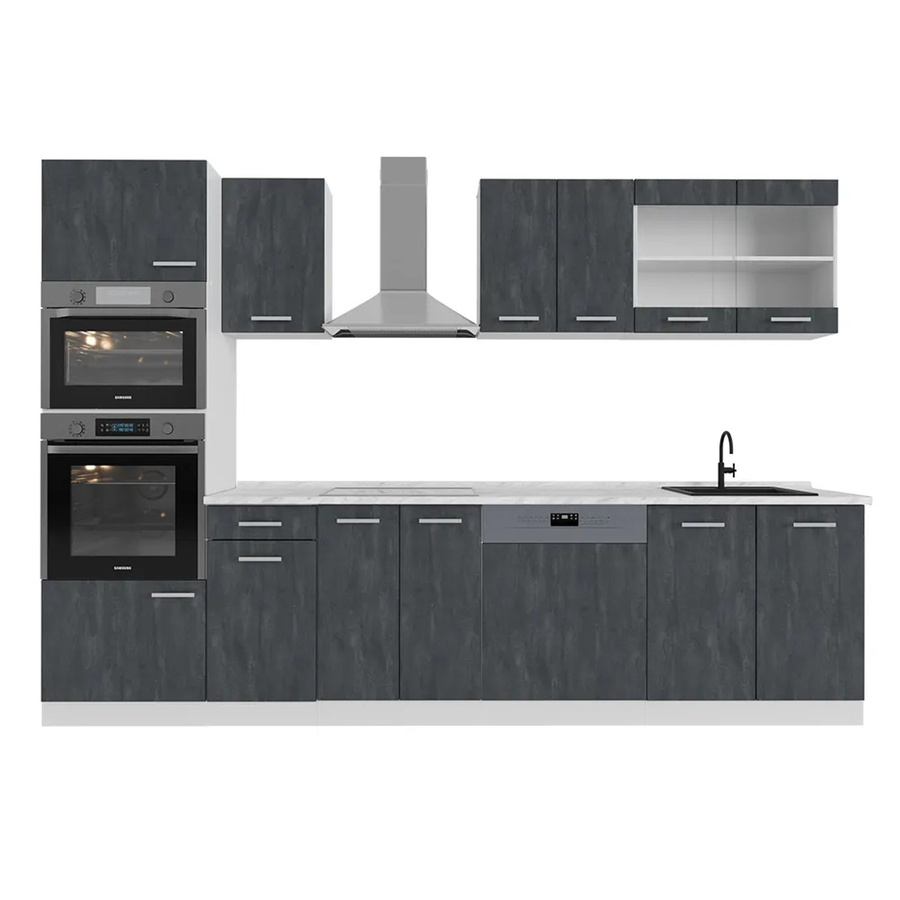 Vicco Küchenzeile R-Line modern in Schwarz Beton und Weiß, Breite: 300 cm - Bild 3