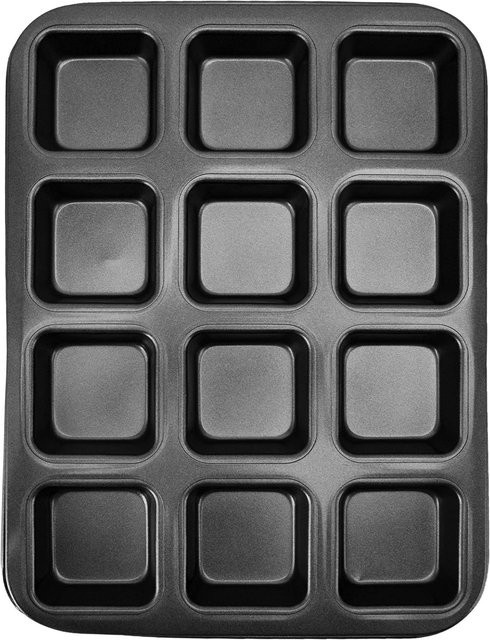 CosyHome Mini Brownie Backform aus Kohlenstoffstahl mit 12 quadratischen Mulden, Schwarz, Antihaftbeschichtet - Bild 1
