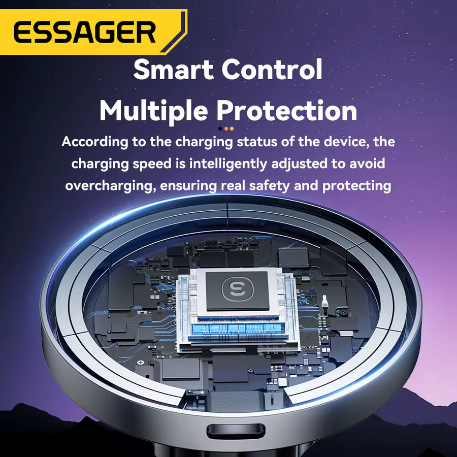 Essager RGB Magnetischer Autotelefonhalter mit 15W Qi Drahtlosem Ladegerät für iPhone 16 15 14 13 Pro und Magsafe kompatible Smartphones, Schwarz - Bild 5