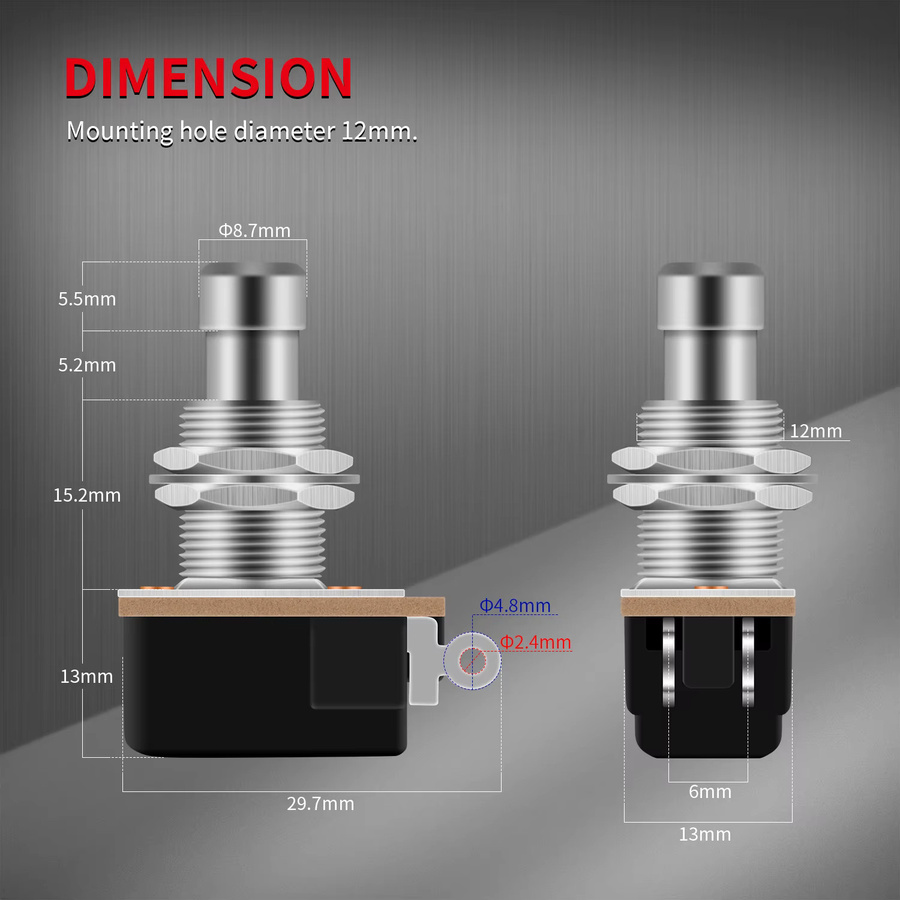DaierTek 10er Set SPST Momentary Soft Touch Fußschalter in Weiß, 2-Pin Stomp Box Push Button für Gitarren Effektpedale - Bild 2