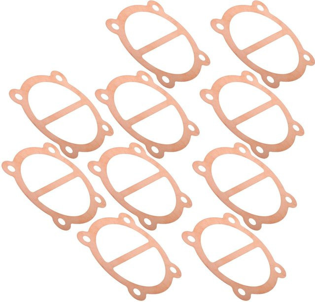 10er Set Kupfer Dichtungspads für Luftkompressoren mit 65mm Zylinder Durchmesser, Metall Ventilplatten in Gold und Orange - Bild 1