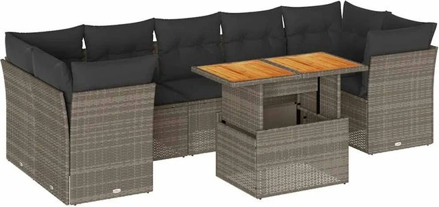 vidaXL 8-teilige Garten-Sofagarnitur aus Poly-Rattan mit Kissen in Grau - Bild 1