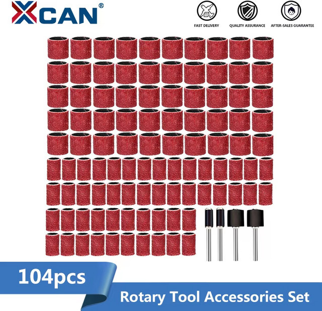 XCAN Schleiftrommel-Set mit 104 Stück, Körnung 80, Schleifband mit 1/8 Zoll Sanddornen für Dremel-Nagelbohrer und rotierende Schleifwerkzeuge - Bild 1