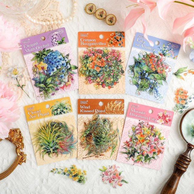 20 Blatt Blumen-Aufkleber-Set mit verschiedenen Mustern in Multicolour für dein Journal und deine DIY-Deko-Karten aus Papier - Bild 1
