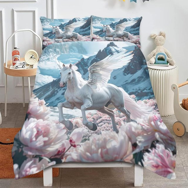 Flylo Kinder Bettwäsche Set mit Reitermotiv und Tieren, Weiß, Polyester, Bettbezug und Kissenbezug, B: 173 cm, H: 218 cm - Bild 1