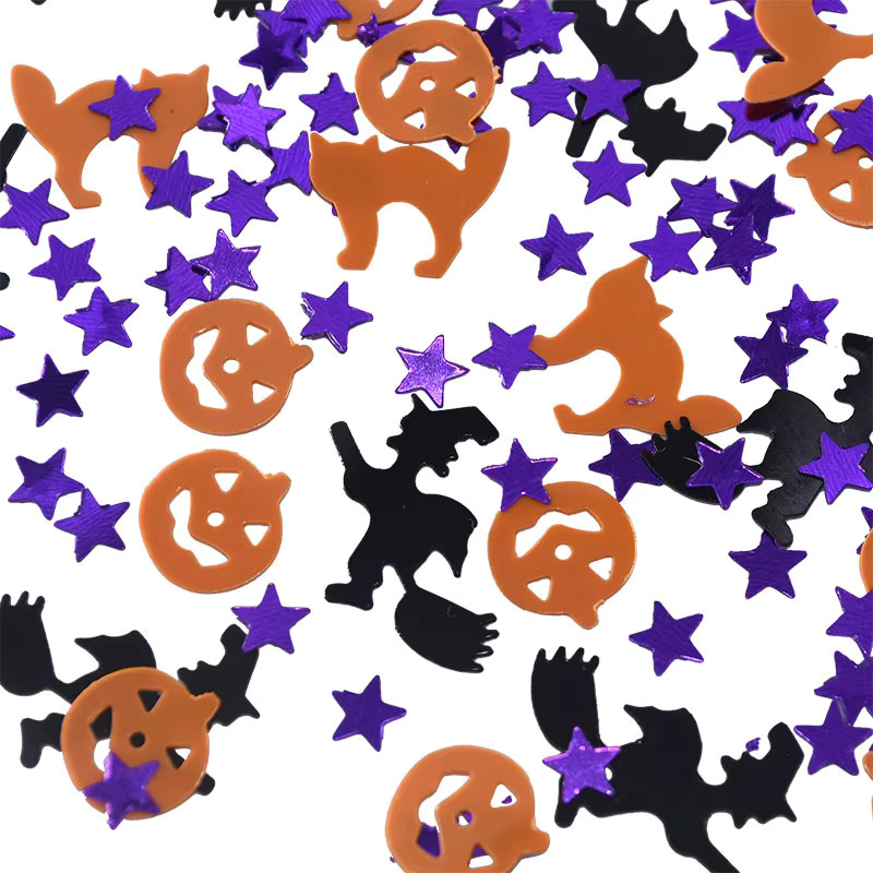 YONGSNOW Halloween Konfetti Tischstreusel in Schwarz und Orange mit Motiven wie Katze, Spinne, Totenkopf und Kürbis, 15 g - Bild 1