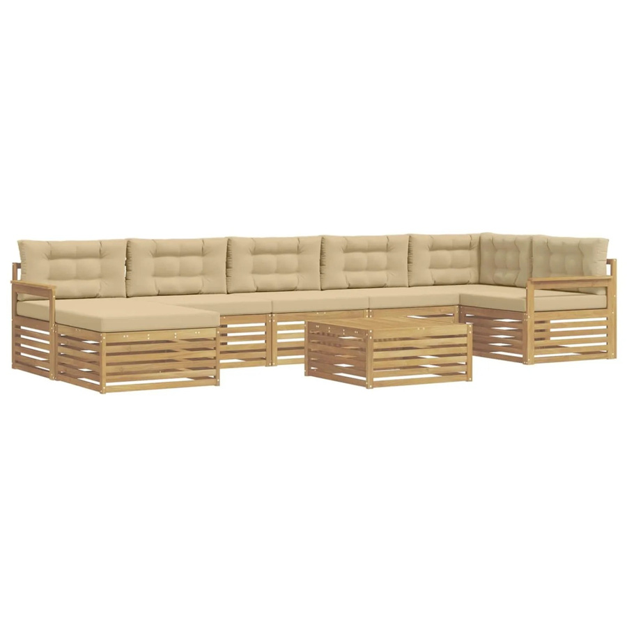 vidaXL Outdoor-Sofagarnitur aus Akazienholz mit 8 Kissen in Weiß und Beige - Bild 2