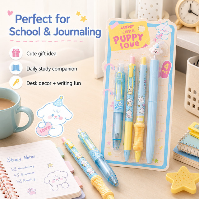 4er-Set Kawaii Puppy Love Gelstifte in Multicolour, schnell trocknende kreative Schreibstifte für Schule und Büro - Bild 1