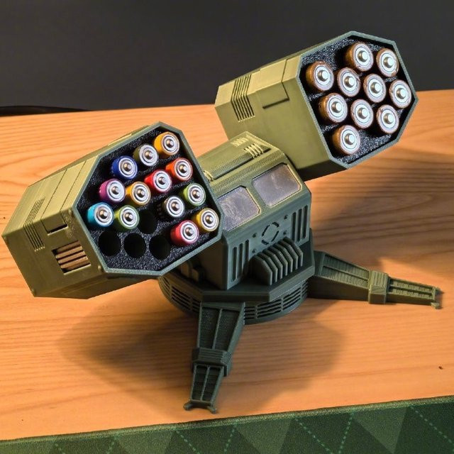 OEMG Batterie-Organizer Box aus Kunststoff für AA und AAA Batterien, Grüne Desktop-Dekoration mit 3D-gedruckten Figuren - Bild 1