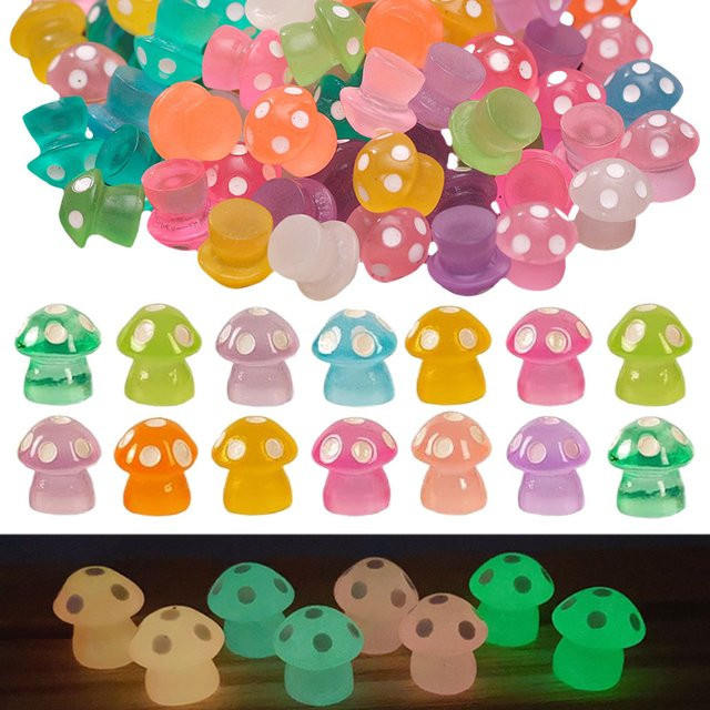 IFITU PUBO Mini Fluoreszierende Pilze aus Harz in Transparent und Multicolour zur Dekoration für Garten, Balkon und Miniaturlandschaften - Bild 1