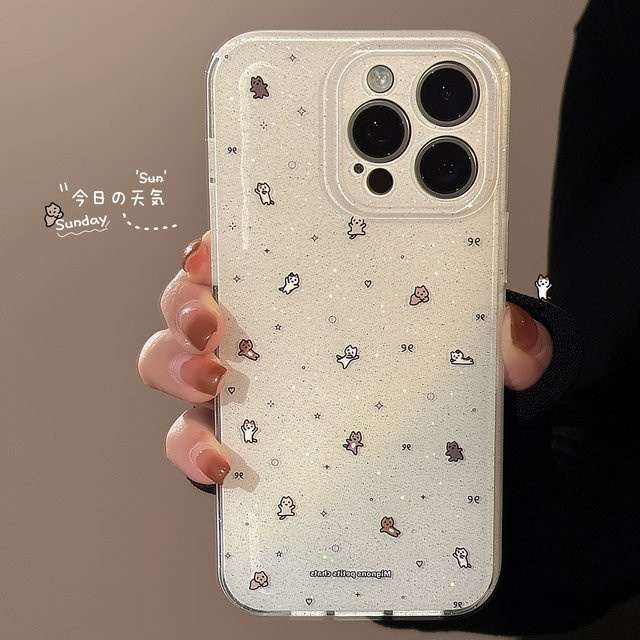 MUQGEW Koreanische Cartoon Mini-Kätzchen Handyhülle mit Glitzer für iPhone 17, 16e, 15, 14, 13, 12, Pro Max, 11 – Stoßfeste weiche Schutzhülle - Bild 1