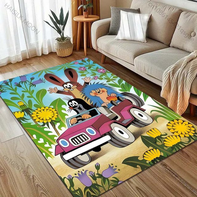 UQIDEHOME Cartoon Teppich mit Maulwurf-Motiv, rutschfeste Bodenmatte für Wohnzimmer und Schlafzimmer, B/B: 120 x 100 cm, Mehrfarbig - Bild 1