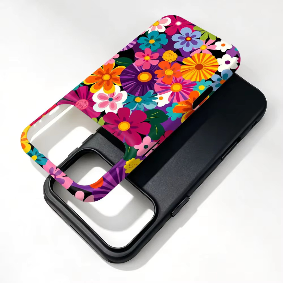 Magnetische 2-in-1 Handyhülle mit Filmschutz für Huawei Nova und Y-Serie in Bunter Retro-Blumen Optik - Bild 3