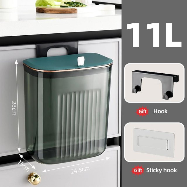 Simplehuman Wandmontierter Badezimmer-Mülleimer mit Deckel, wasserdichter hängender Mülleimer für Küche und Bad, Transparent/Grün, B/T/H: 28,0 x 24,5 x 11,0 cm - Bild 1