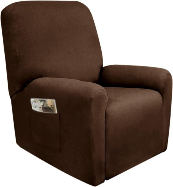 Elastischer Sesselbezug für Einsitzer-Liegesofas in Braun mit grafischem Design - Bild 1