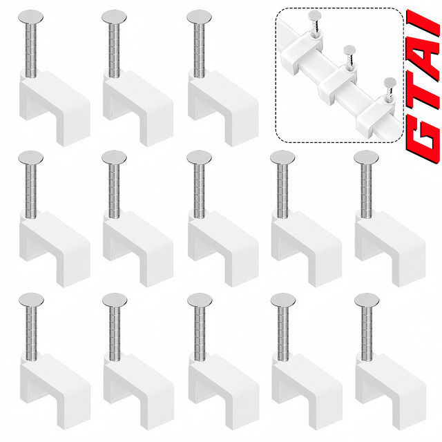 GTAI Kabelclips mit Stahlnägeln in Weiß, 100 Stück, quadratische Kabelhalterungen zur Wandmontage - Bild 1