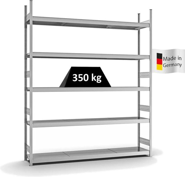PROREGAL Weitspannregal Stecksystem T-Profil mit 5 Ebenen aus verzinktem Stahl, Farbe: Silber, H x B x T: 300 x 250 x 40 cm - Bild 1