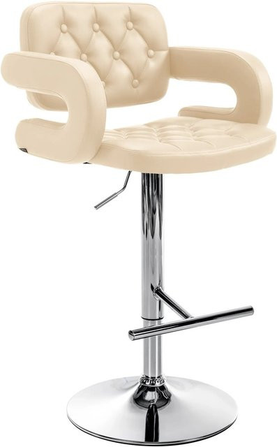 DELUKE Barhocker BURID Barstuhl aus Kunstleder in Creme mit Silber, höhenverstellbar, drehbar und mit Lehne, B/T/H: 62 x 55 x 103 cm - Bild 1