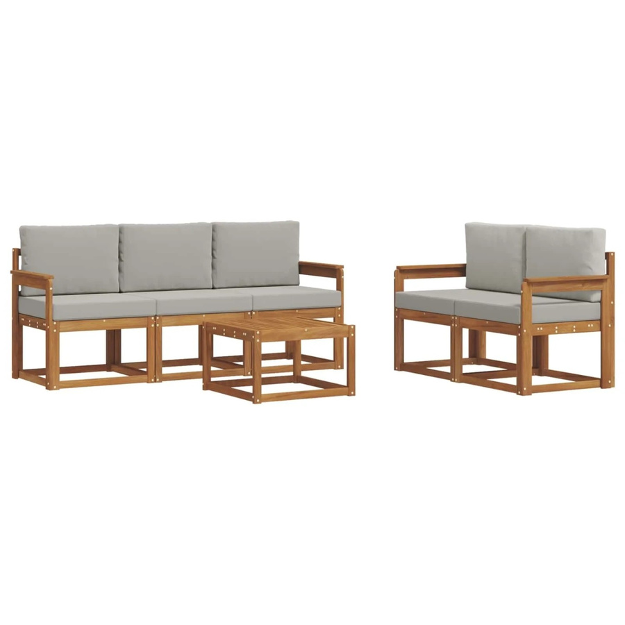 vidaXL Outdoor-Sofagarnitur aus Akazienholz mit 6-teiligem Set und Kissen in Grau und Natur - Bild 2