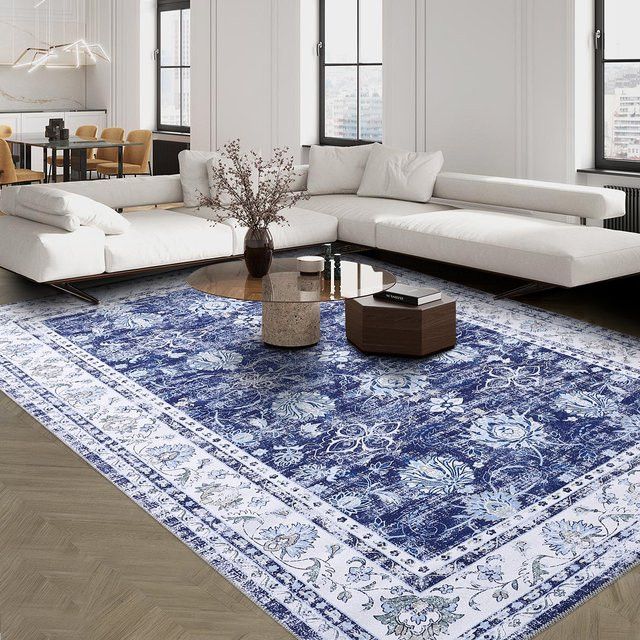 HobbyLane Vintage-Teppich rutschfest und waschbar für Wohnzimmer und Schlafzimmer Marineblau B/T: 140 x 200 cm - Bild 1