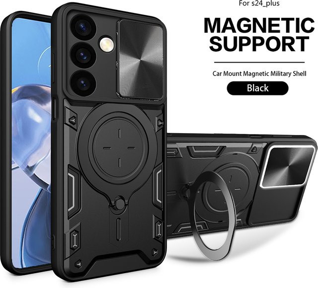 MagSafe Magnetische Armor Hybrid Kameraschutzhülle für Samsung Galaxy S24 S23 S21 Ultra Plus S23FE S21FE mit Metallring in Schwarz - Bild 1