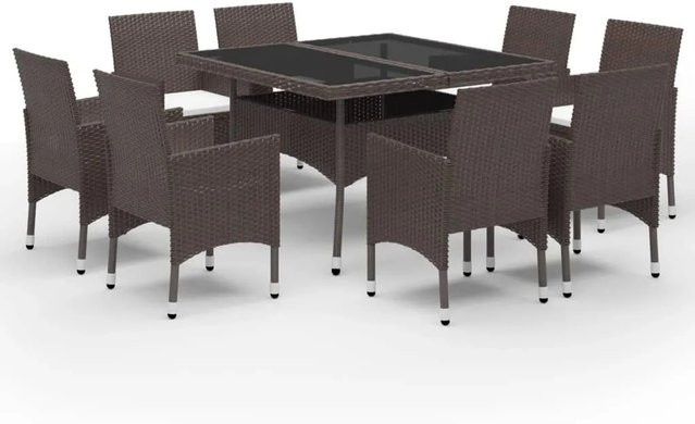Furnicato 9-tlg Garten-Essgruppe aus Poly Rattan und Hartglas in Braun mit Tisch und Stühlen - Bild 1