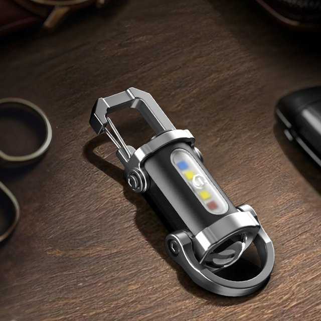 APWIKOGER Multifunktionale Mini-Taschenlampe mit USB-C, wiederaufladbare COB-Schlüsselanhänger-Taschenlampe in Schwarz und Silber, wasserdicht und tragbar für Camping und Wandern - Bild 1