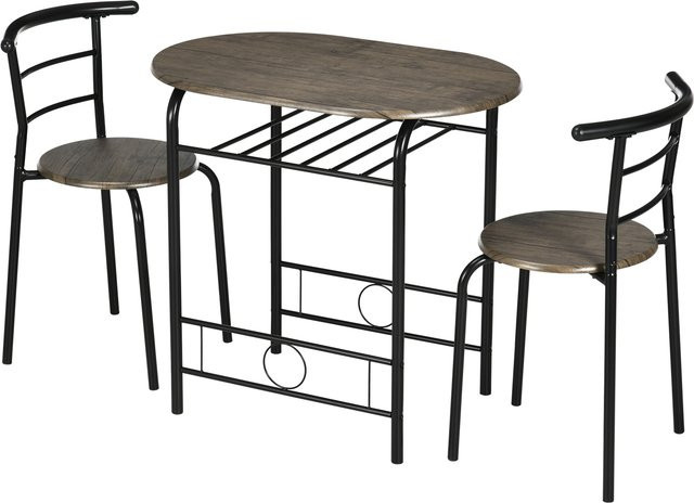 HOMCOM Bistro-Set Essgruppe mit Tisch und 2 Stühlen aus MDF und Metall in Schwarz, B: 80 cm, T: 53 cm, H: 74,5 cm - Bild 1