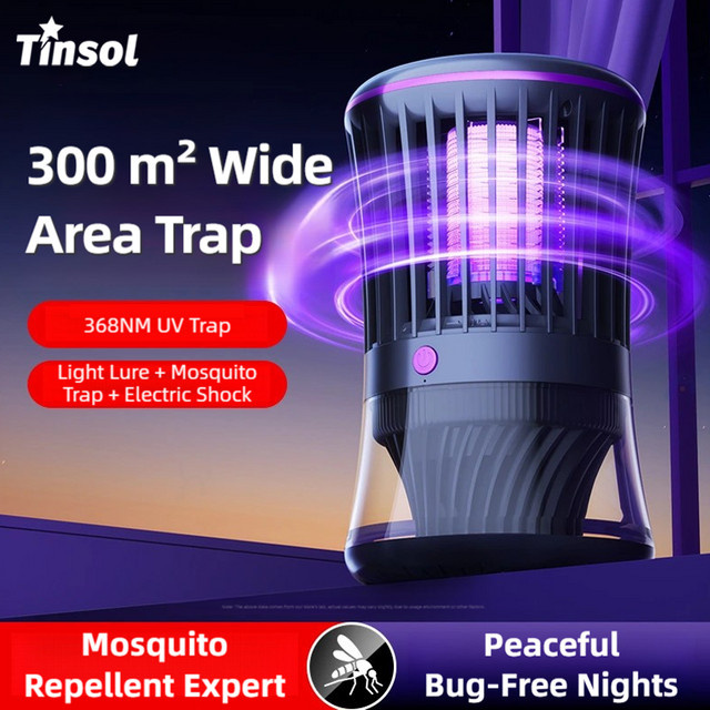 TINSOL 2-in-1 Elektrische Mückenfalle mit 3000V UV-Licht und Saugfunktion in Schwarz, Typ-C betrieben - Bild 1