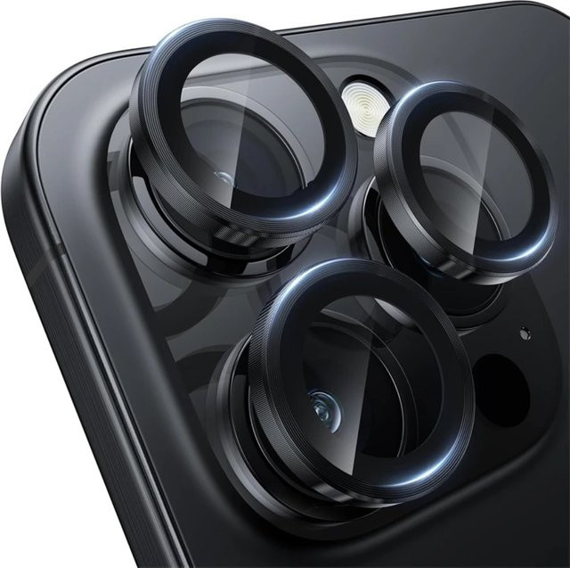 HD Anti-Scratch Kamera-Schutzfolie aus gehärtetem Metallglas mit Ring-Objektivabdeckung für iPhone 16 15 14 13 Pro Max Plus in Blau - Bild 1