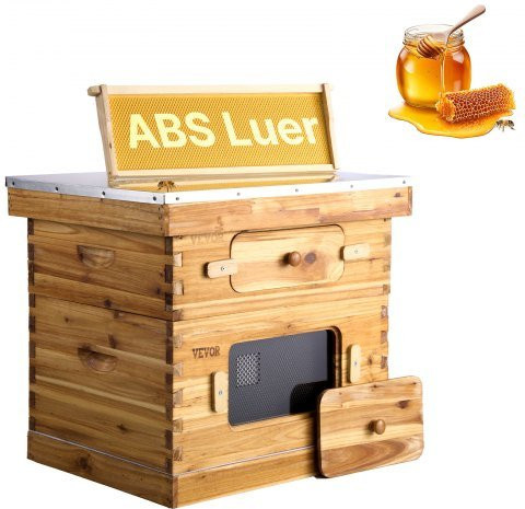 VEVOR Bienenstock Set Langstroth mit 20 Rahmen aus Tannenholz, 1 tiefer und 1 mittlerer Bienenkasten, mit transparenten Acrylfenstern und Bienenwachs beschichteten Waben in der Farbe Natur - Bild 1