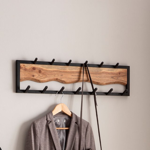 Wandgarderobe FineBuy Hakenleiste aus Massivholz und Metall in Schwarz oder Braun, Breite: 80 cm - Bild 1
