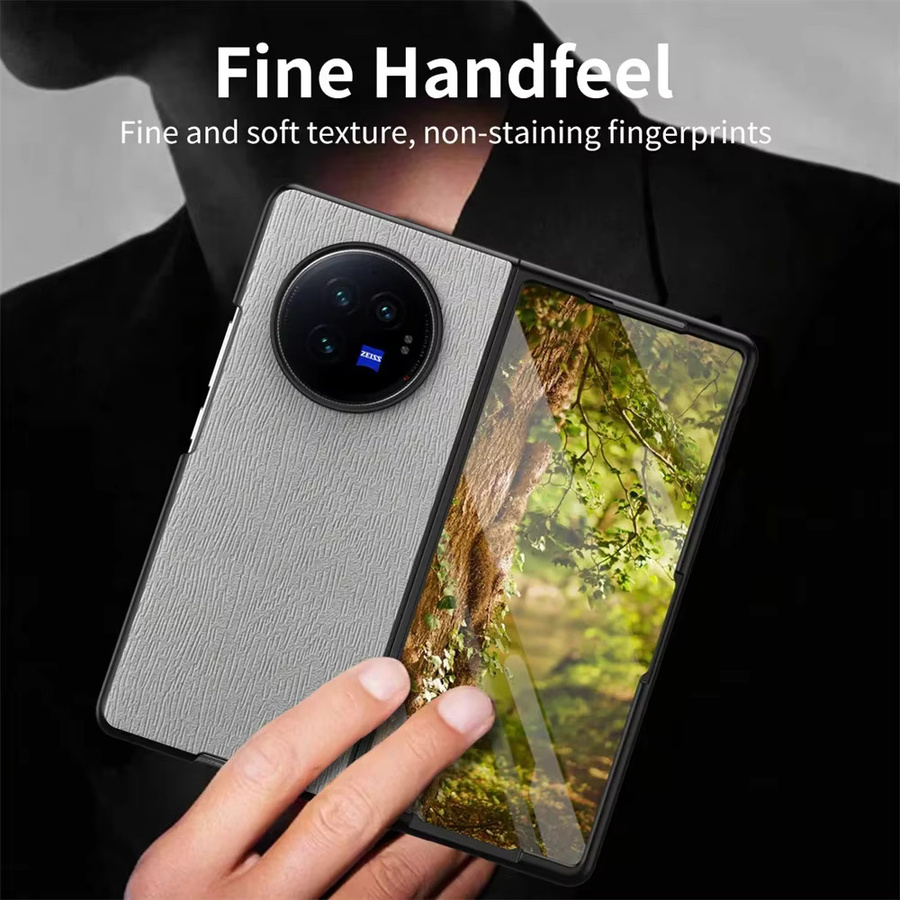 Schutzhülle aus Leder und Holz mit Muster für vivo x falten 3 pro, x falten 2 und x falten x flip 4g 5g in Braun, Blau oder Grau - Bild 4