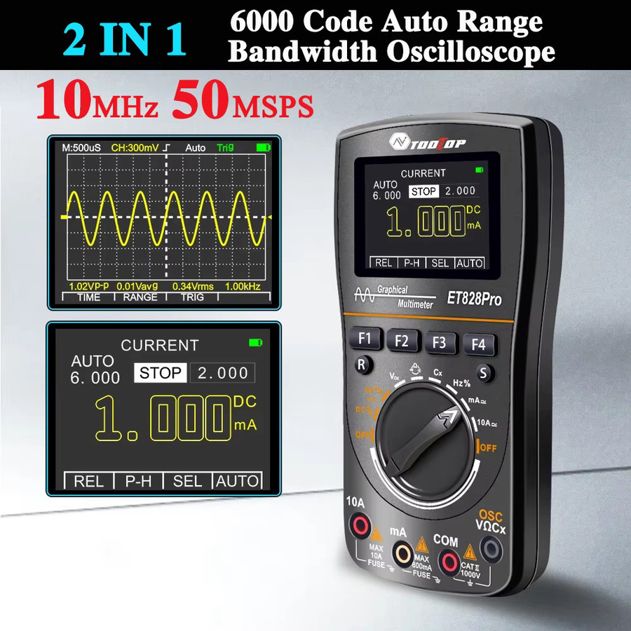 TOOLTOP ET828Pro Handheld Digital Oszilloskop mit 50 Msps und 10 MHz, True RMS Multimeter in Schwarz - Bild 4