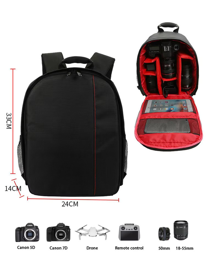 JINNUOLANG Wasserdichter Kamera Rucksack für DSLR, Objektive und iPad in Schwarz oder Rot - Bild 4