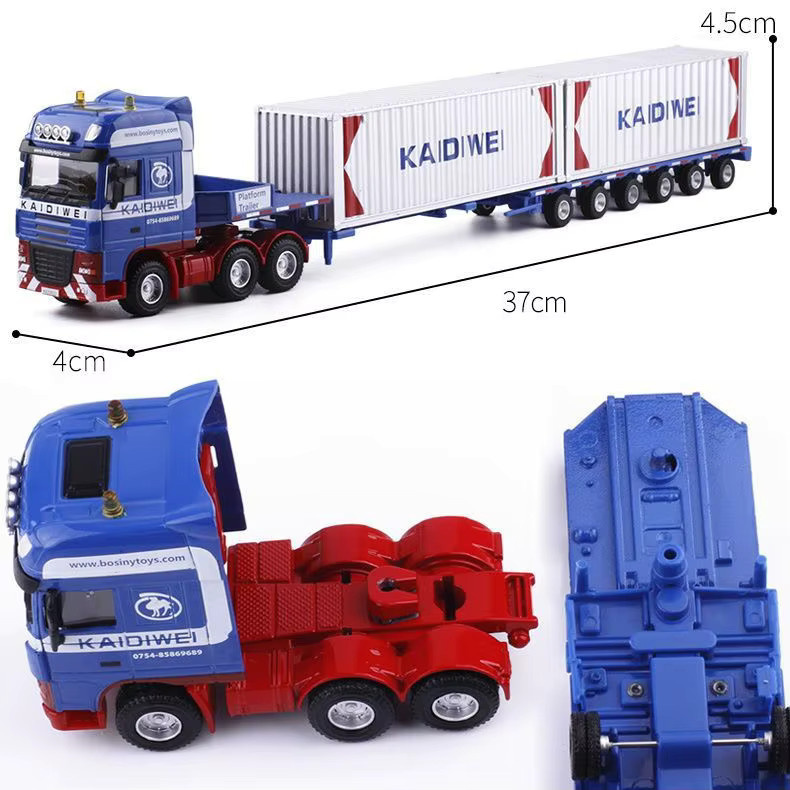 caipo Plattform Anhänger Container Transport Abschleppwagen, Druckguss Fahrzeug Modell, Metall, Blau - Bild 3