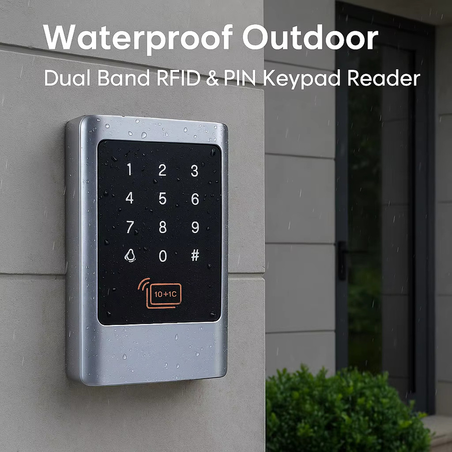 WITSNK Dual-Band RFID und PIN Zugangskontrollleser mit Tastatur, 125KHz ID und 13,56MHz, IP68 wasserdicht, Wiegand 26-34Bit, Metall, Silber - Bild 5