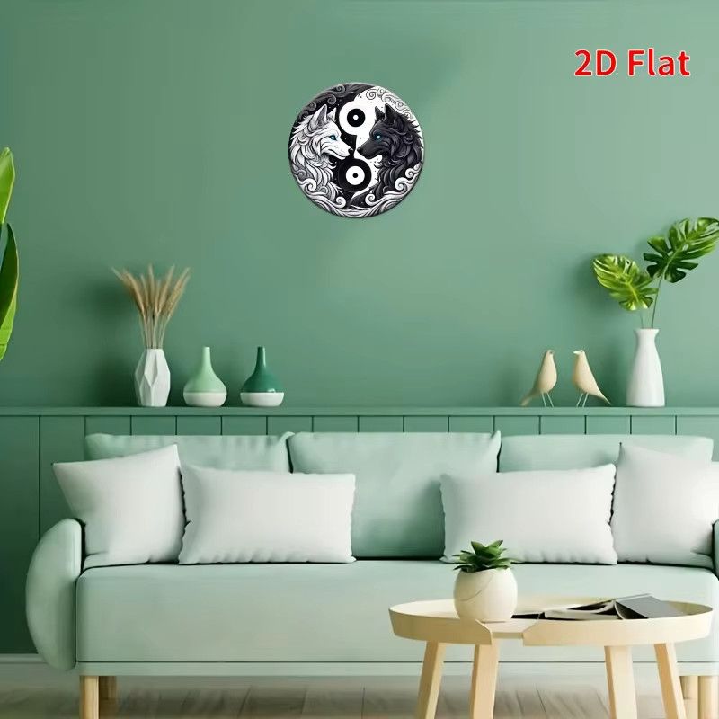 Potdemiel Yin Yang Harmony Wandkunst Eisenschild mit Wolf-Design in Schwarz-Weiß, Durchmesser: 20,3 cm - Bild 6