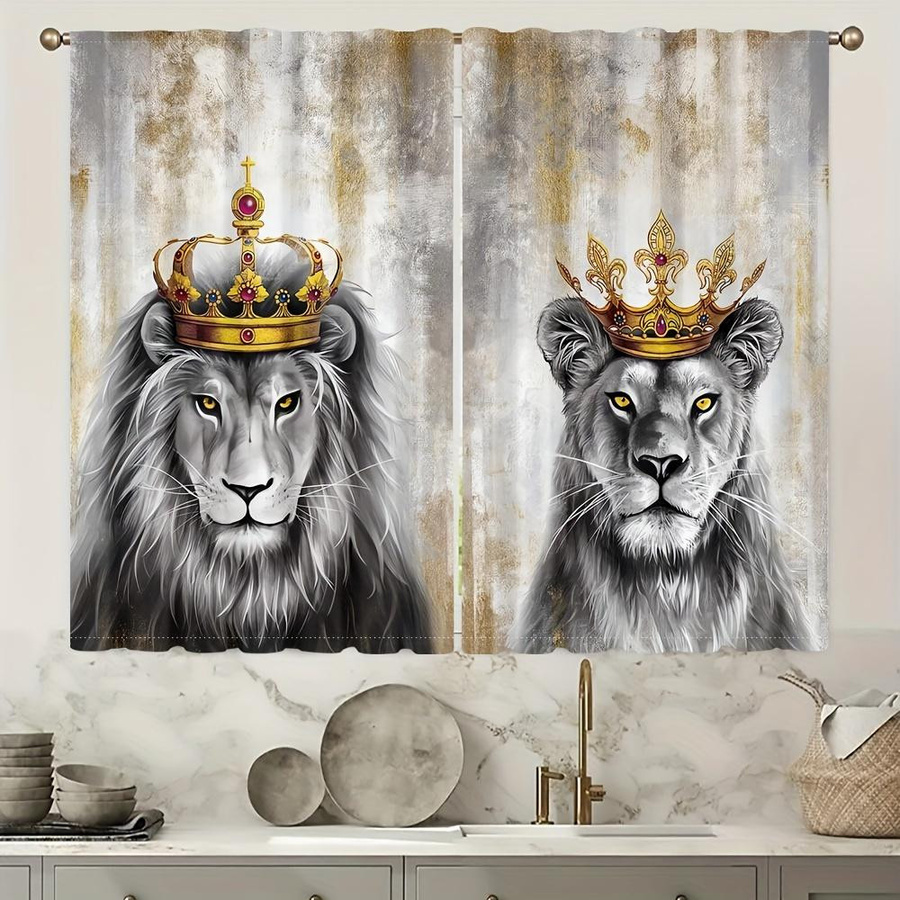 Yiran Furniture 3D Löwen und Tiger Vorhänge für Kinder, 2er Set, Mehrfarbig, B: 50 cm, H: 130 cm - Bild 2