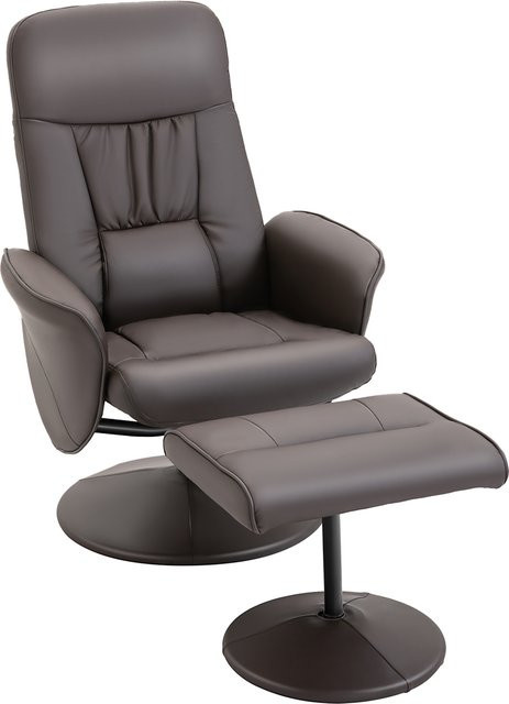 HOMCOM Relaxsessel mit Hocker in Braun, drehbarer Polstersessel mit Liegefunktion aus Kunstleder für Wohnzimmer und Schlafzimmer - Bild 1