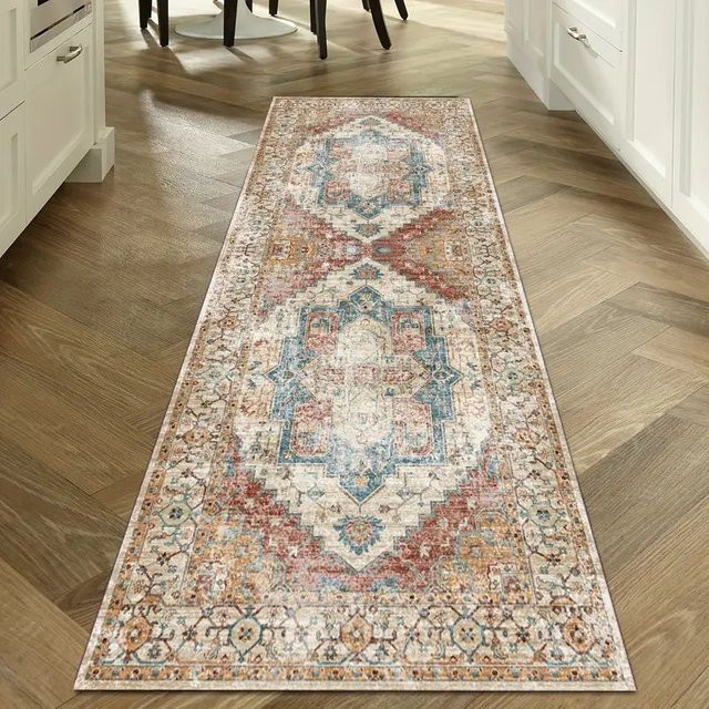 VIKAMA Flur-Läufer-Teppich im Vintage-Design, waschbarer Orient-Teppich mit rutschfester Rückseite, Mehrfarbig - Bild 1