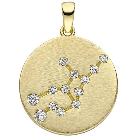 Colfem Anhänger Sternzeichen Jungfrau, Gelbgold matt, 13 Zirkonia, Unisex - Bild 1
