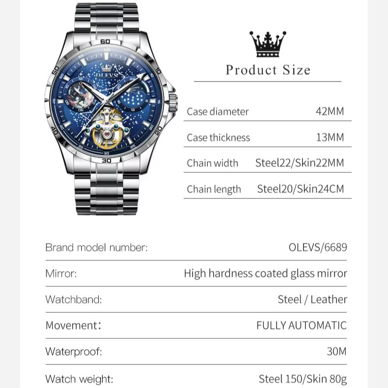 OLEVS Armbanduhr, Automatik, Edelstahl, Mondphase, Herren - Bild 5