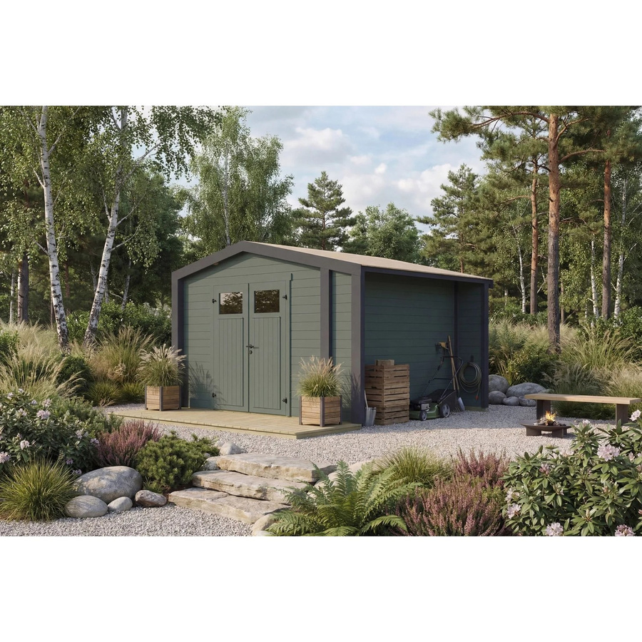 Weka Gartenhaus Killarney Satteldach Anthrazit-Grün B/T/H: 361 x 350 x 246 cm - Bild 2